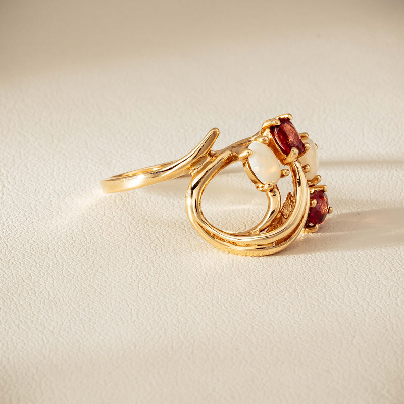 Deja Vu 9ct Yellow Gold Garnet & Opal Ring - Ring - Walker & Hall