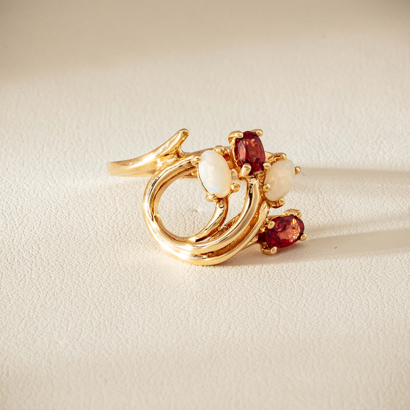 Deja Vu 9ct Yellow Gold Garnet & Opal Ring - Ring - Walker & Hall