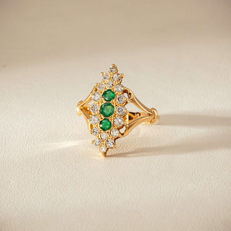 Deja Vu 18ct Yellow Gold Emerald & Diamond Cluster Ring - Ring - Walker & Hall