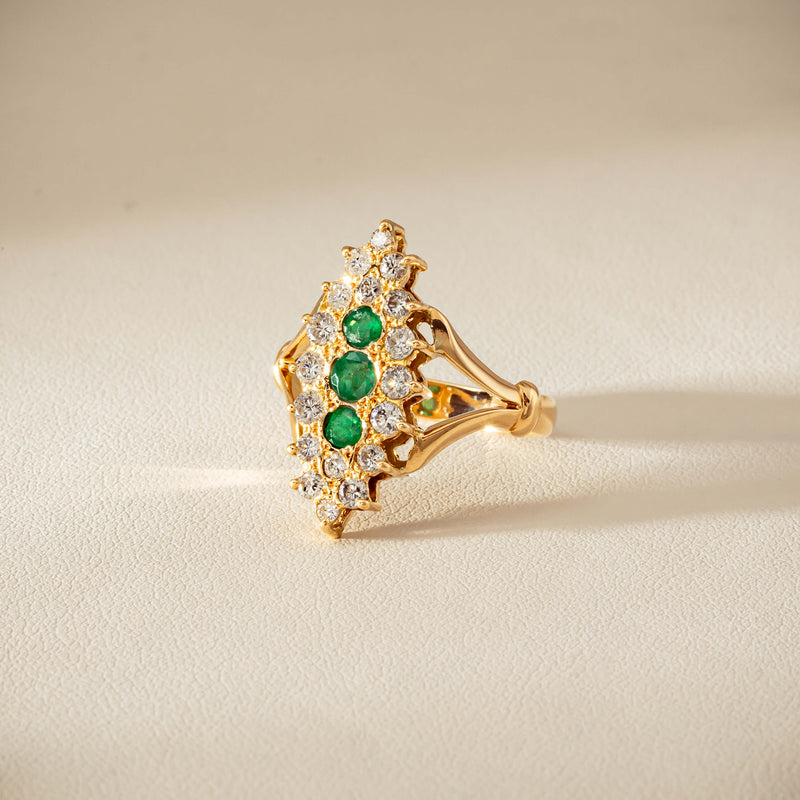 Deja Vu 18ct Yellow Gold Emerald & Diamond Cluster Ring - Ring - Walker & Hall