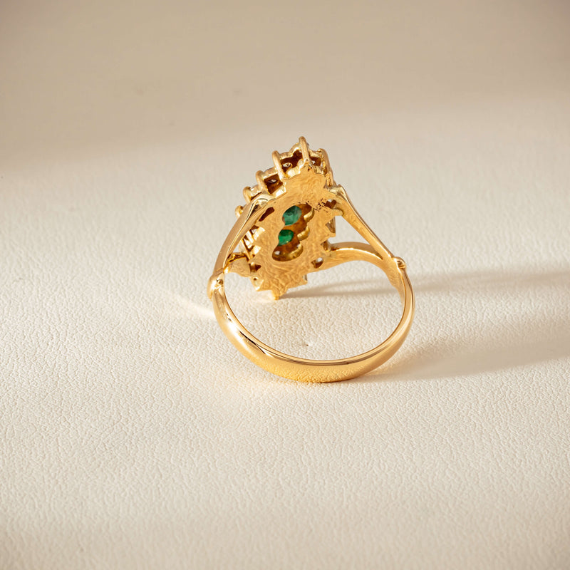 Deja Vu 18ct Yellow Gold Emerald & Diamond Cluster Ring - Ring - Walker & Hall