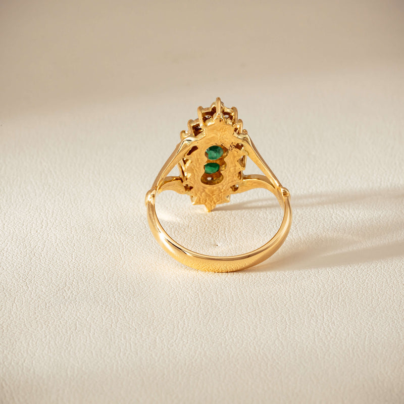 Deja Vu 18ct Yellow Gold Emerald & Diamond Cluster Ring - Ring - Walker & Hall