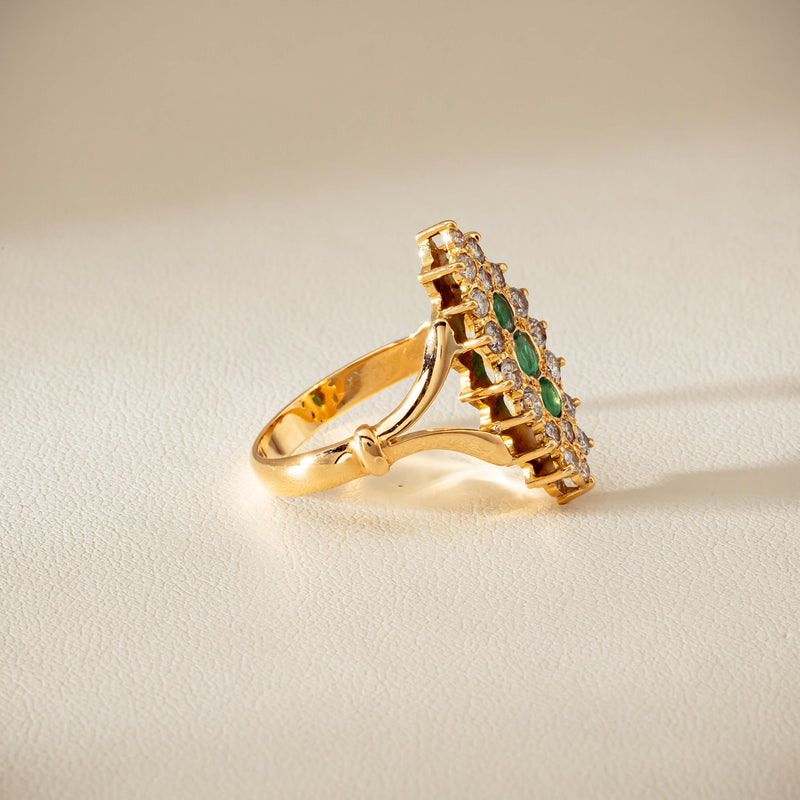 Deja Vu 18ct Yellow Gold Emerald & Diamond Cluster Ring - Ring - Walker & Hall