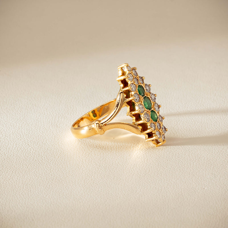 Deja Vu 18ct Yellow Gold Emerald & Diamond Cluster Ring - Ring - Walker & Hall