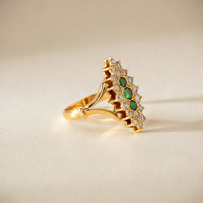 Deja Vu 18ct Yellow Gold Emerald & Diamond Cluster Ring - Ring - Walker & Hall