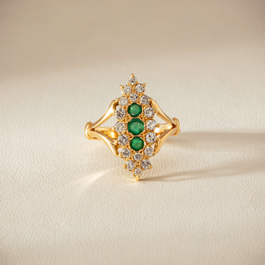Deja Vu 18ct Yellow Gold Emerald & Diamond Cluster Ring - Ring - Walker & Hall