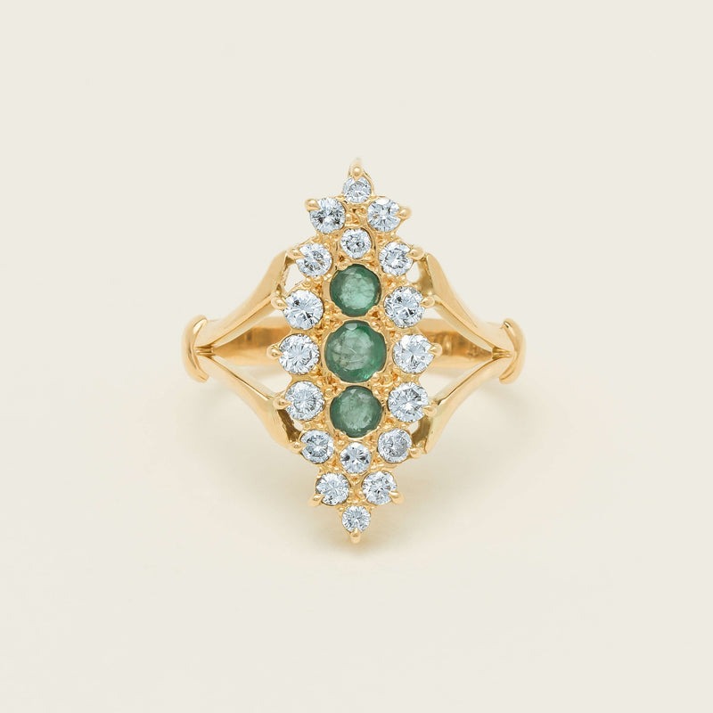 Deja Vu 18ct Yellow Gold Emerald & Diamond Cluster Ring - Ring - Walker & Hall