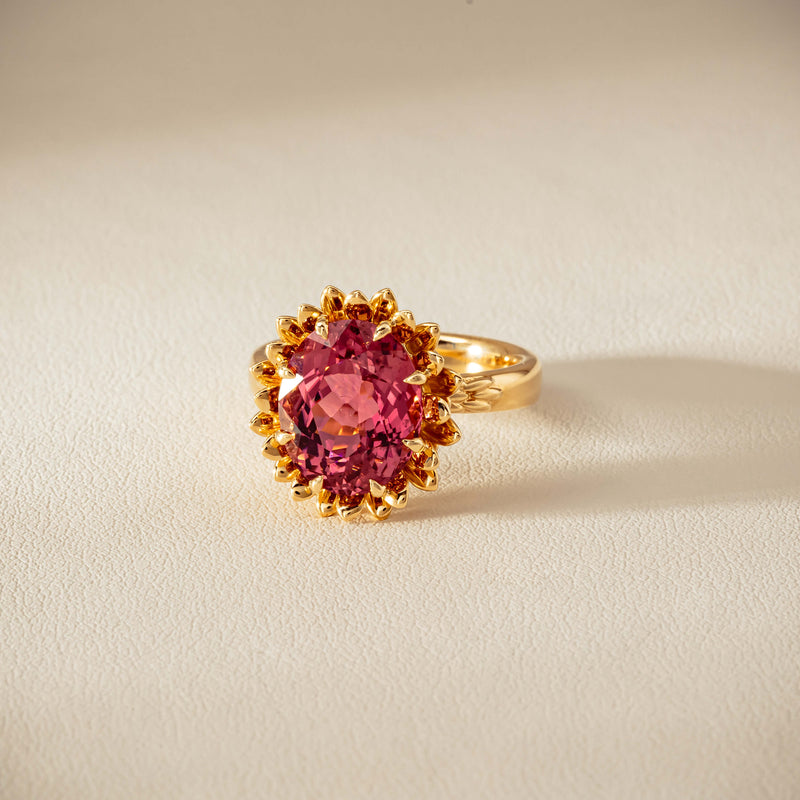 18ct Yellow Gold 5.32ct Pink Tourmaline Protea Ring - Ring - Walker & Hall