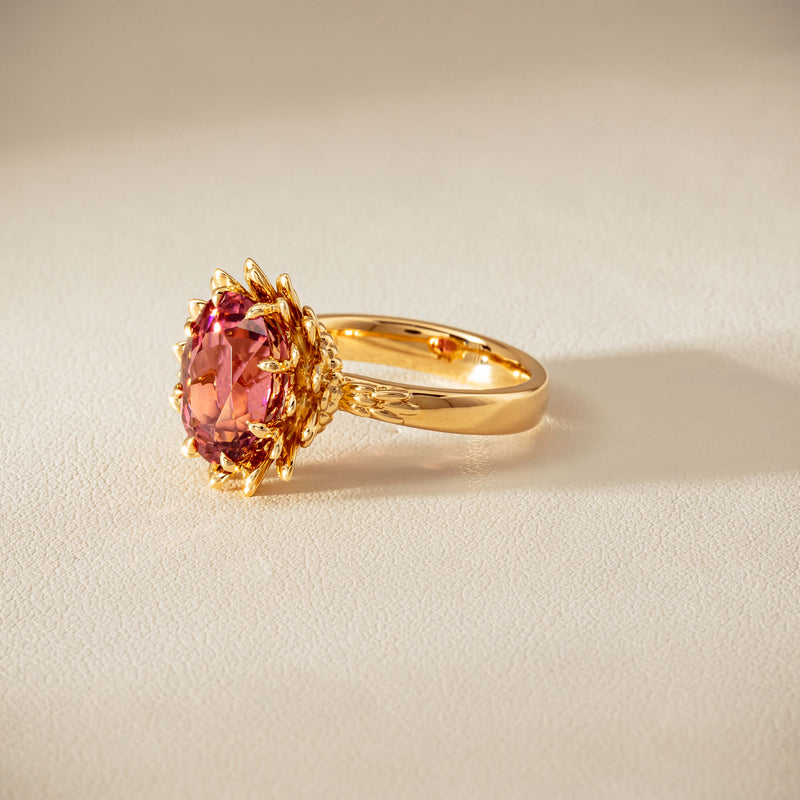 18ct Yellow Gold 5.32ct Pink Tourmaline Protea Ring - Ring - Walker & Hall