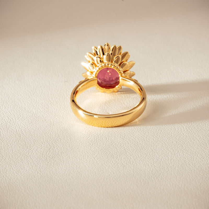 18ct Yellow Gold 5.32ct Pink Tourmaline Protea Ring - Ring - Walker & Hall