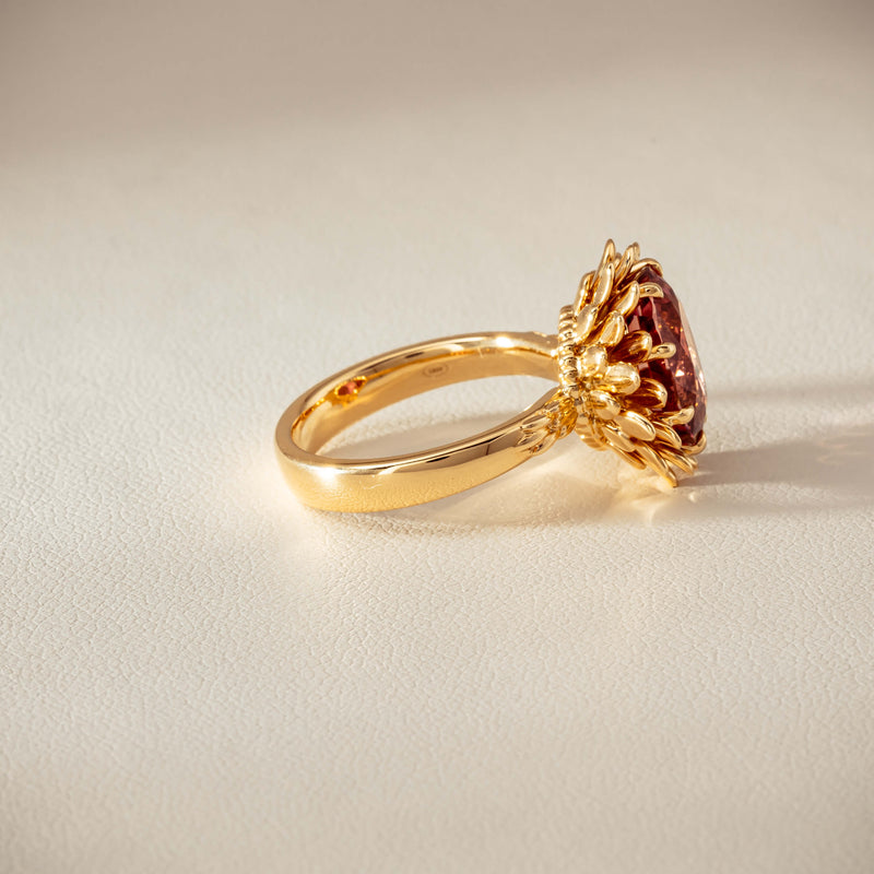 18ct Yellow Gold 5.32ct Pink Tourmaline Protea Ring - Ring - Walker & Hall
