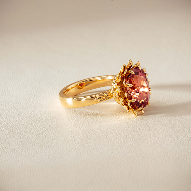 18ct Yellow Gold 5.32ct Pink Tourmaline Protea Ring - Ring - Walker & Hall
