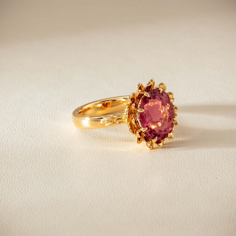 18ct Yellow Gold 5.32ct Pink Tourmaline Protea Ring - Ring - Walker & Hall