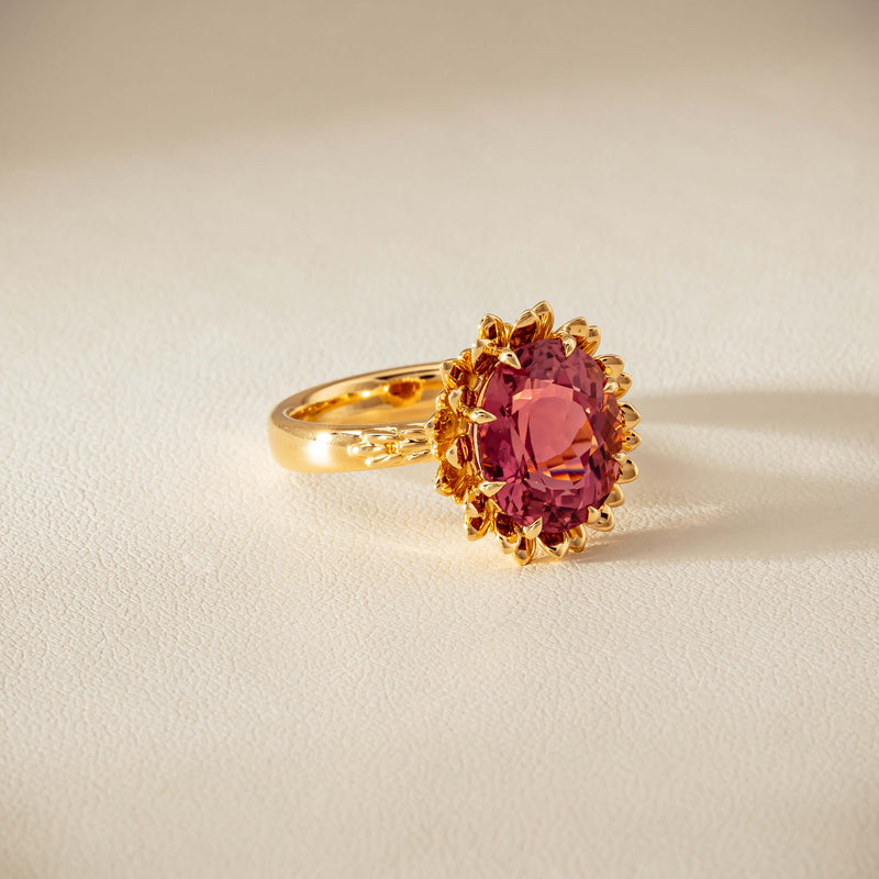 18ct Yellow Gold 5.32ct Pink Tourmaline Protea Ring - Ring - Walker & Hall