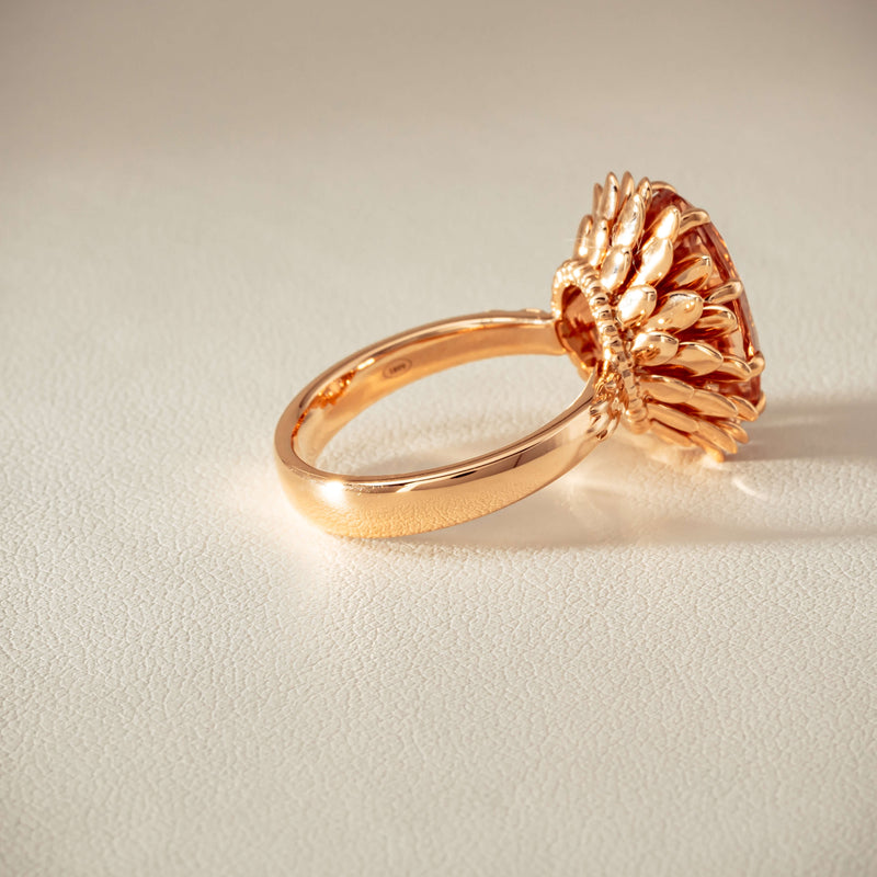 18ct Rose Gold 7.49ct Morganite Protea Ring - Ring - Walker & Hall
