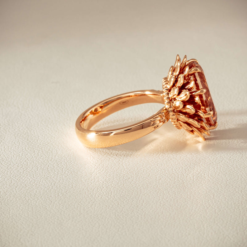 18ct Rose Gold 7.49ct Morganite Protea Ring - Ring - Walker & Hall
