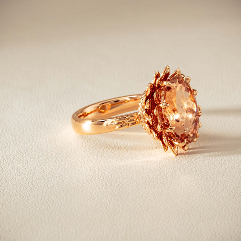 18ct Rose Gold 7.49ct Morganite Protea Ring - Ring - Walker & Hall