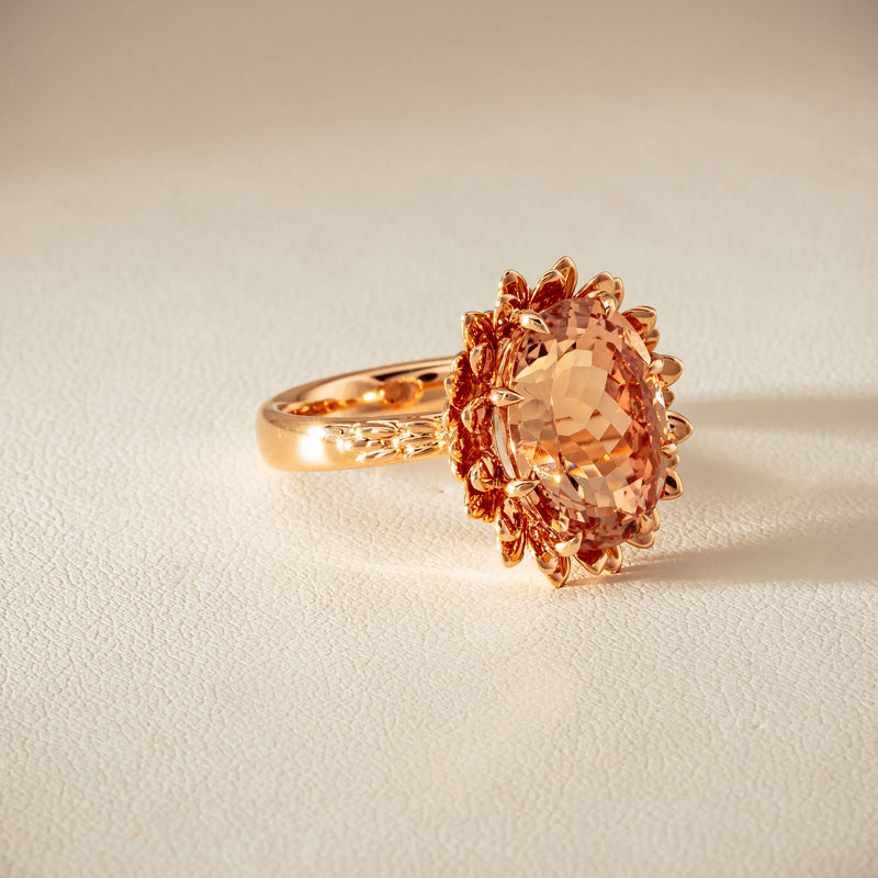 18ct Rose Gold 7.49ct Morganite Protea Ring - Ring - Walker & Hall