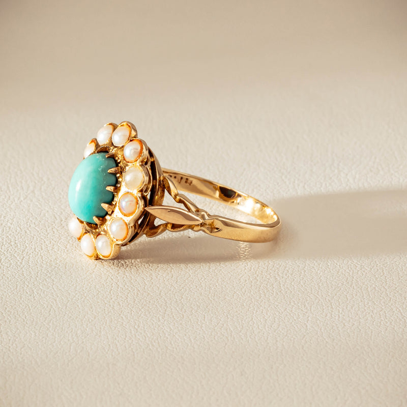 Deja Vu 9ct Yellow Gold Turquoise & Seed Pearl Ring - Ring - Walker & Hall