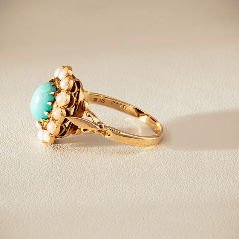 Deja Vu 9ct Yellow Gold Turquoise & Seed Pearl Ring - Ring - Walker & Hall