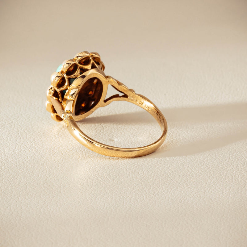 Deja Vu 9ct Yellow Gold Turquoise & Seed Pearl Ring - Ring - Walker & Hall