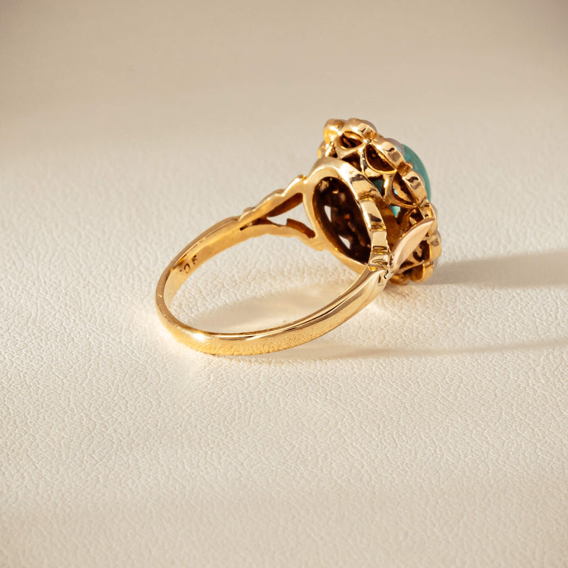 Deja Vu 9ct Yellow Gold Turquoise & Seed Pearl Ring - Ring - Walker & Hall