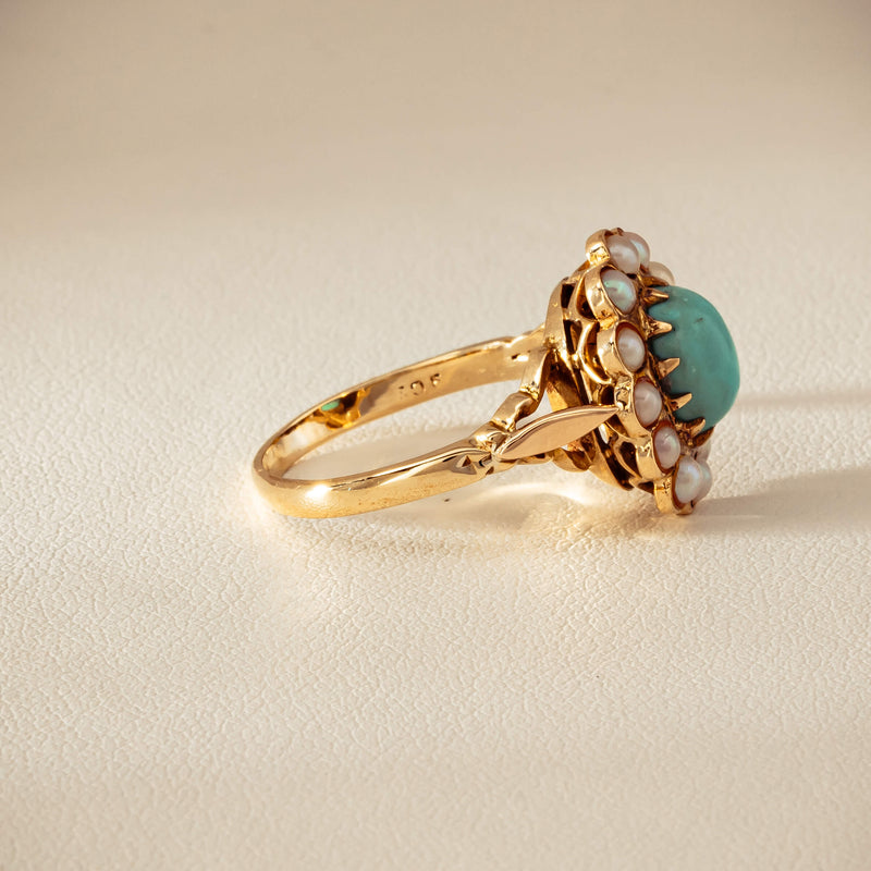 Deja Vu 9ct Yellow Gold Turquoise & Seed Pearl Ring - Ring - Walker & Hall