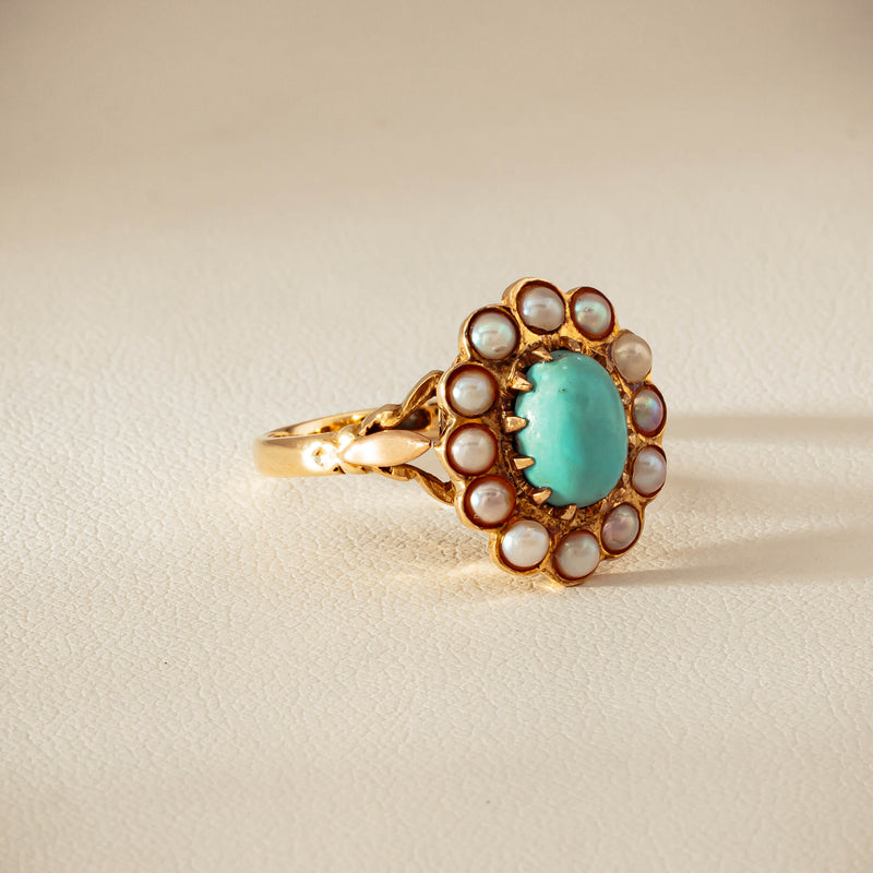 Deja Vu 9ct Yellow Gold Turquoise & Seed Pearl Ring - Ring - Walker & Hall