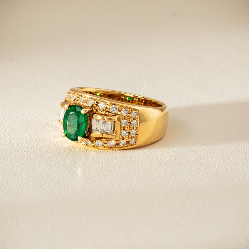 Deja Vu 18ct Yellow Gold .87ct Emerald & Diamond Ring - Ring - Walker & Hall