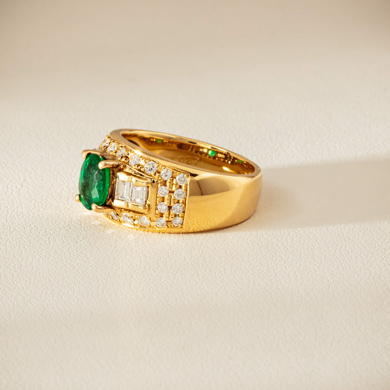 Deja Vu 18ct Yellow Gold .87ct Emerald & Diamond Ring - Ring - Walker & Hall