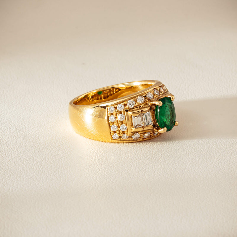 Deja Vu 18ct Yellow Gold .87ct Emerald & Diamond Ring - Ring - Walker & Hall