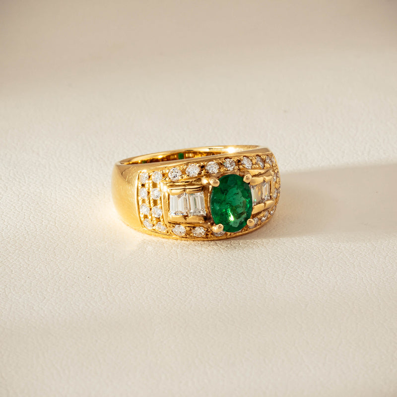 Deja Vu 18ct Yellow Gold .87ct Emerald & Diamond Ring - Ring - Walker & Hall