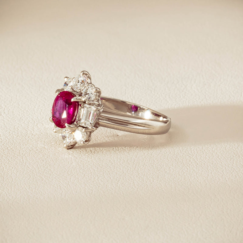 Deja Vu Platinum 1.11ct Ruby & Diamond Cluster Ring - Ring - Walker & Hall