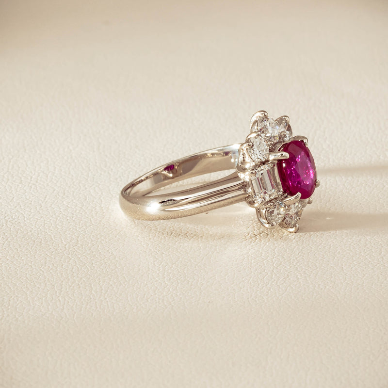 Deja Vu Platinum 1.11ct Ruby & Diamond Cluster Ring - Ring - Walker & Hall