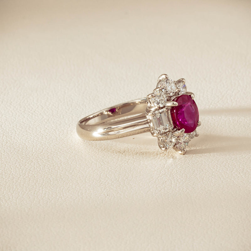 Deja Vu Platinum 1.11ct Ruby & Diamond Cluster Ring - Ring - Walker & Hall