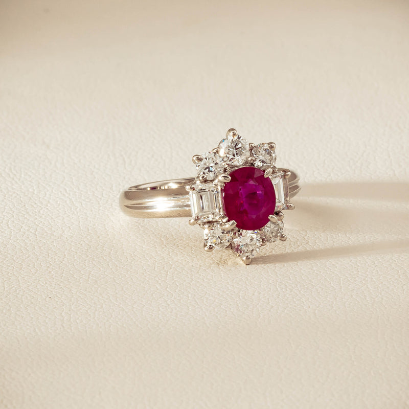 Deja Vu Platinum 1.11ct Ruby & Diamond Cluster Ring - Ring - Walker & Hall