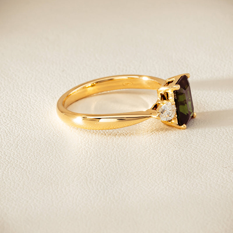 18ct Yellow Gold 1.43ct Green Tourmaline & Diamond Ayla Ring - Ring - Walker & Hall