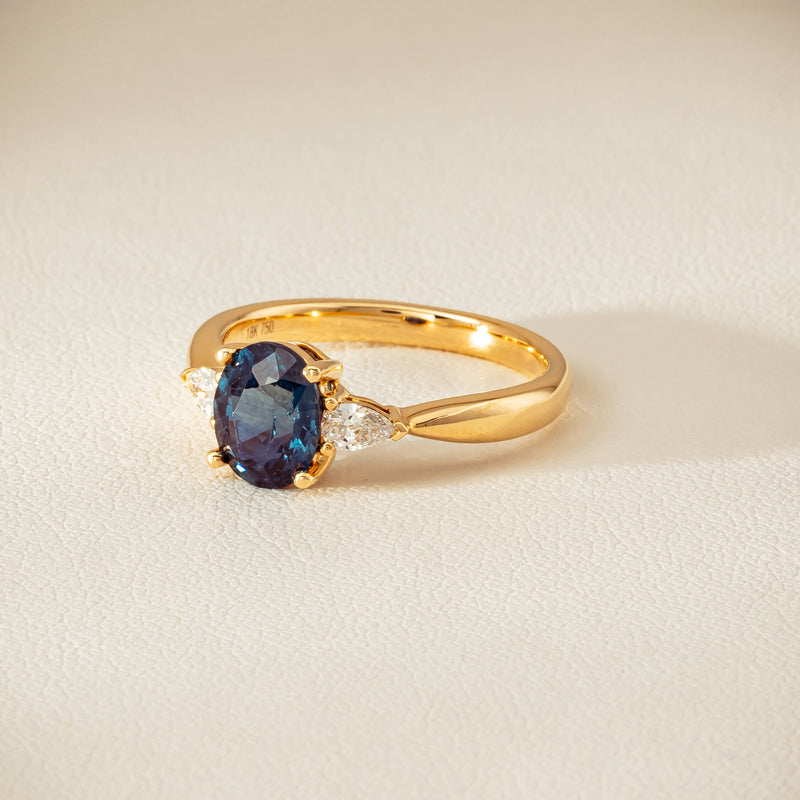 18ct Yellow Gold 1.72ct Teal Sapphire & Diamond Ayla Ring - Ring - Walker & Hall