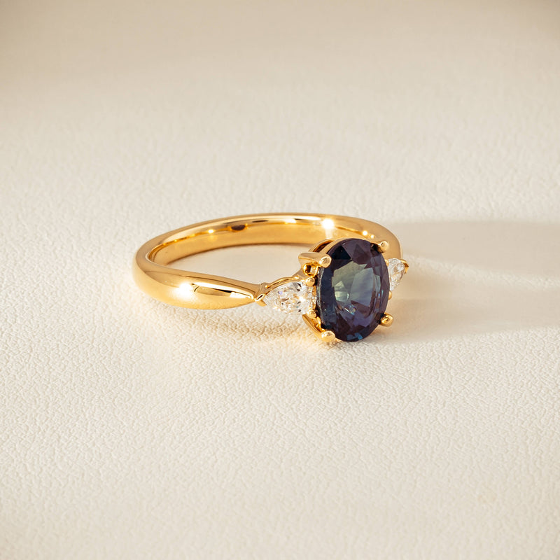 18ct Yellow Gold 1.72ct Teal Sapphire & Diamond Ayla Ring - Ring - Walker & Hall