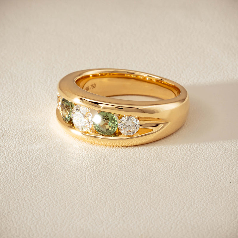 18ct Yellow Gold Green Sapphire & Diamond Eugenie Ring - Ring - Walker & Hall