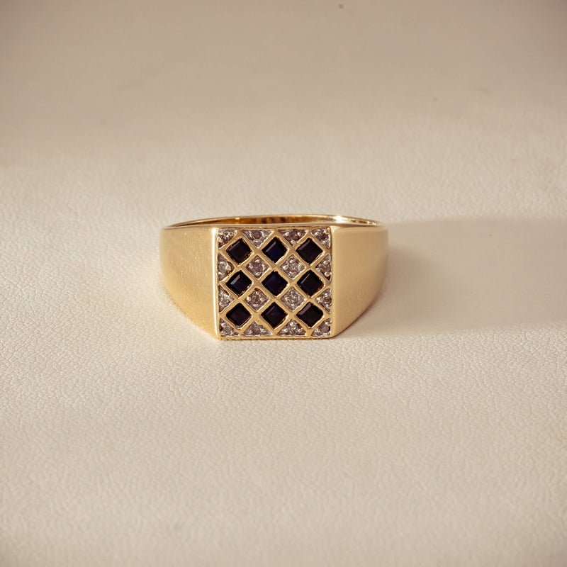 Deja Vu 9ct Yellow Gold Sapphire & Diamond Signet Ring - Ring - Walker & Hall