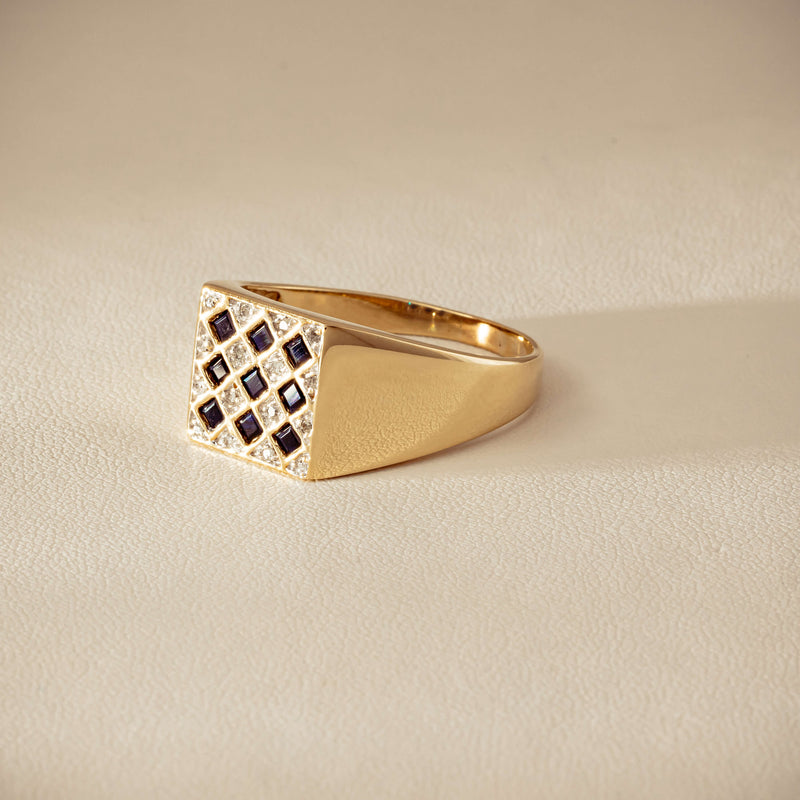 Deja Vu 9ct Yellow Gold Sapphire & Diamond Signet Ring - Ring - Walker & Hall