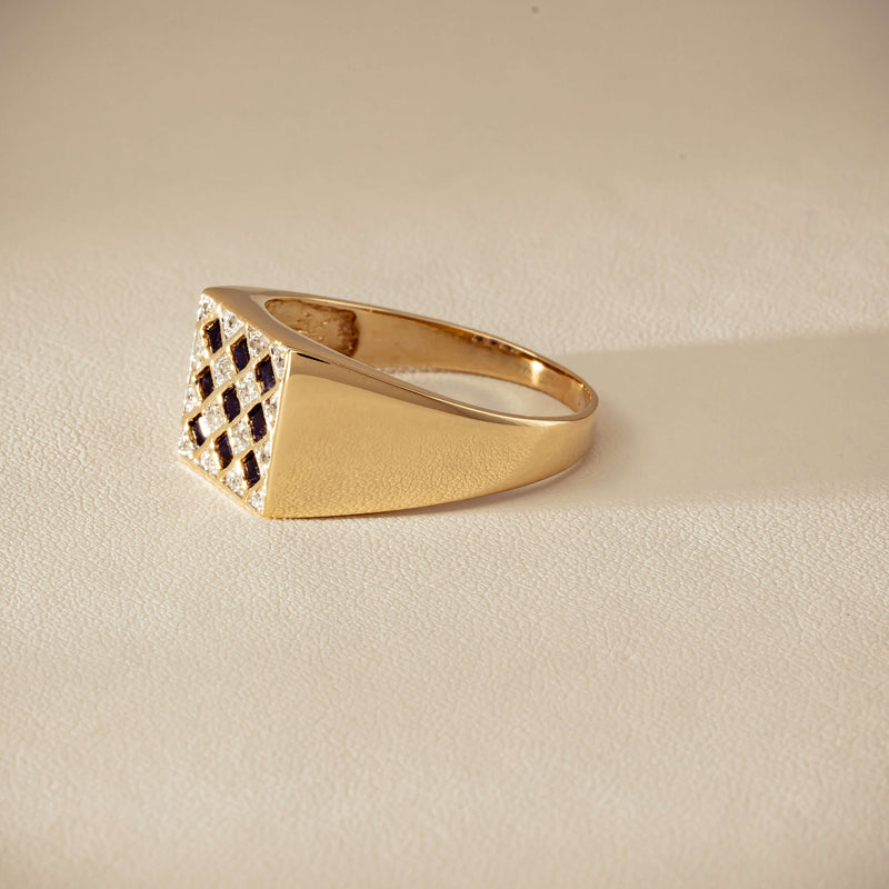 Deja Vu 9ct Yellow Gold Sapphire & Diamond Signet Ring - Ring - Walker & Hall