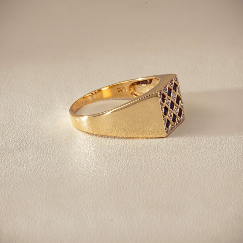 Deja Vu 9ct Yellow Gold Sapphire & Diamond Signet Ring - Ring - Walker & Hall