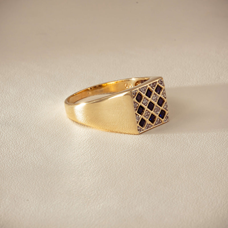 Deja Vu 9ct Yellow Gold Sapphire & Diamond Signet Ring - Ring - Walker & Hall