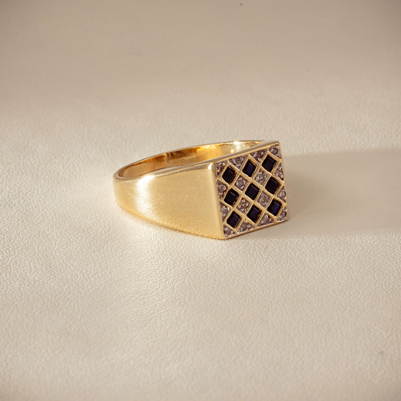 Deja Vu 9ct Yellow Gold Sapphire & Diamond Signet Ring - Ring - Walker & Hall