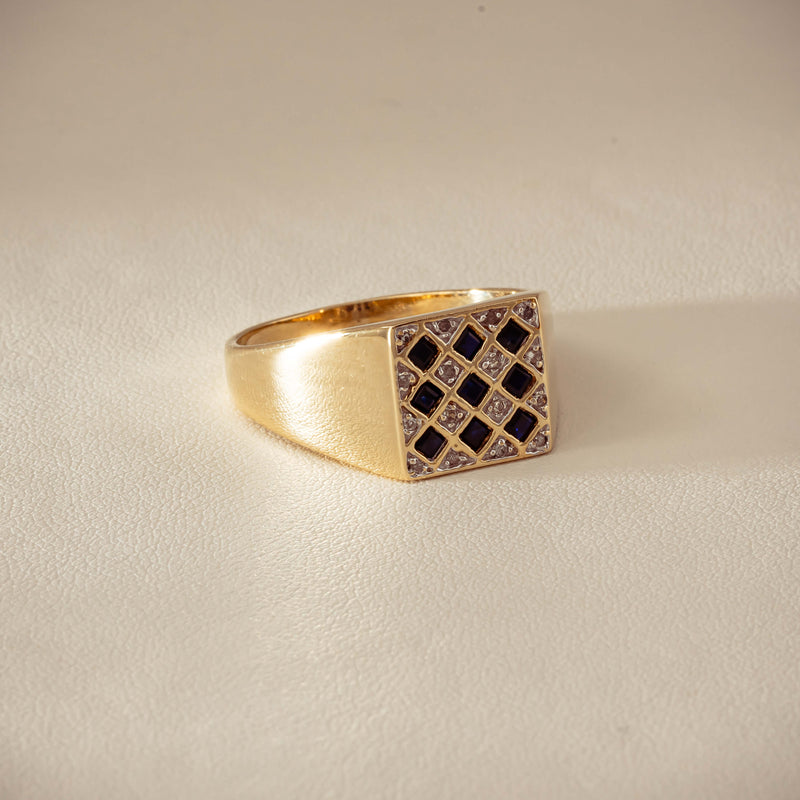 Deja Vu 9ct Yellow Gold Sapphire & Diamond Signet Ring - Ring - Walker & Hall