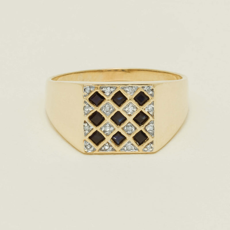 Deja Vu 9ct Yellow Gold Sapphire & Diamond Signet Ring - Ring - Walker & Hall