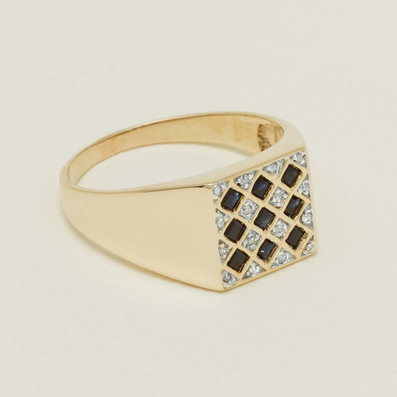 Deja Vu 9ct Yellow Gold Sapphire & Diamond Signet Ring - Ring - Walker & Hall