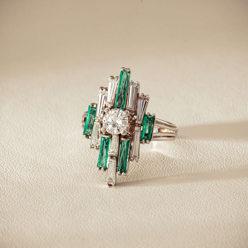 Vintage 18ct White Gold Diamond & Emerald Cluster Ring - Ring - Walker & Hall